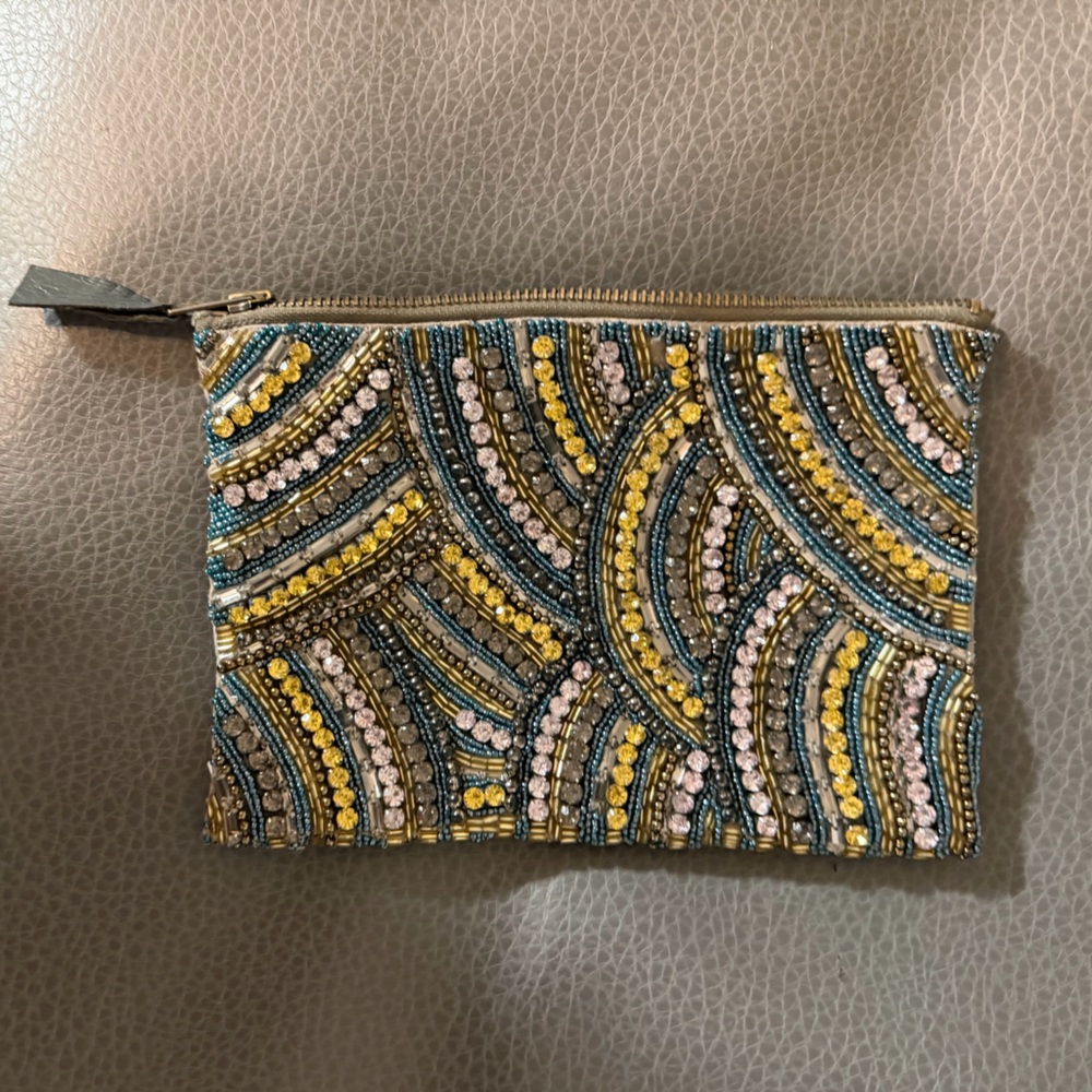 Anthropologie sea fan Beaded Clutch in Blue, Gold, and Purple - Picture 2 of 6